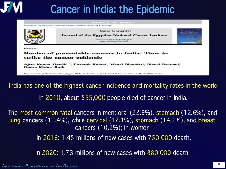 Infectious Agents and Cancers:Prevalence and Importance in Public Health in India.
