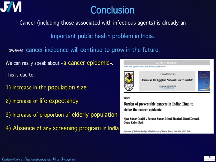 Infectious Agents and Cancers:Prevalence and Importance in Public Health in India.